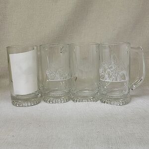 Vintage etched Joe Camel (2) and Joe on Motorcycle (2)glass beer mugs